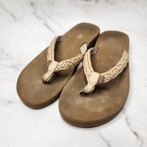 Flojos Brown Sandals Braided Leather Flip Flops Summer Women's 8